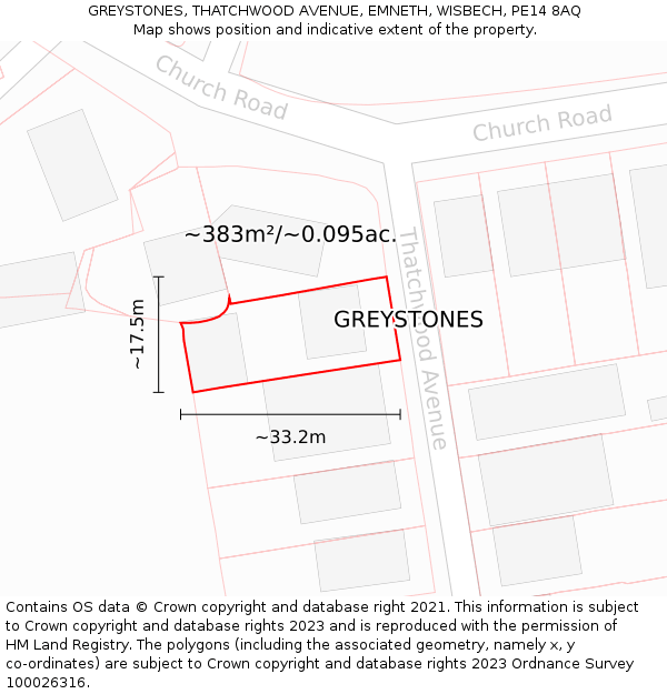 GREYSTONES, THATCHWOOD AVENUE, EMNETH, WISBECH, PE14 8AQ: Plot and title map