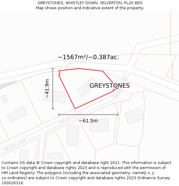 GREYSTONES, WHISTLEY DOWN, YELVERTON, PL20 6EN: Plot and title map