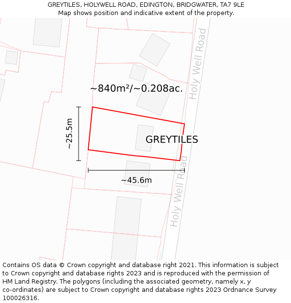 GREYTILES, HOLYWELL ROAD, EDINGTON, BRIDGWATER, TA7 9LE: Plot and title map