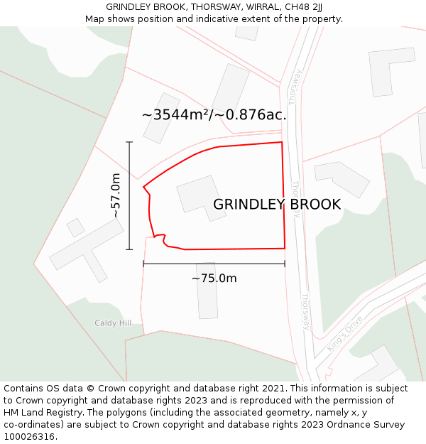 GRINDLEY BROOK, THORSWAY, WIRRAL, CH48 2JJ: Plot and title map