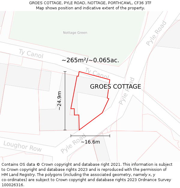 GROES COTTAGE, PYLE ROAD, NOTTAGE, PORTHCAWL, CF36 3TF: Plot and title map