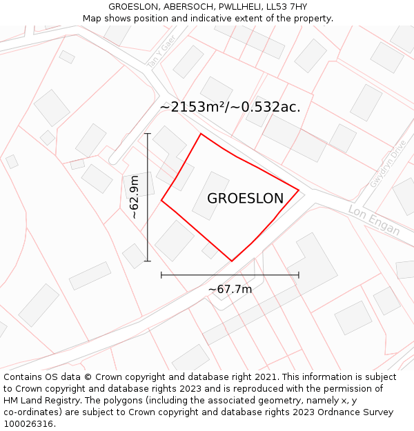 GROESLON, ABERSOCH, PWLLHELI, LL53 7HY: Plot and title map