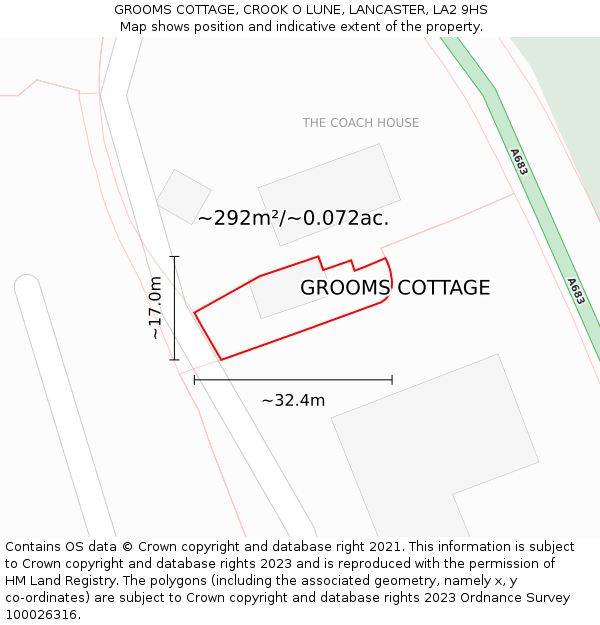 GROOMS COTTAGE, CROOK O LUNE, LANCASTER, LA2 9HS: Plot and title map