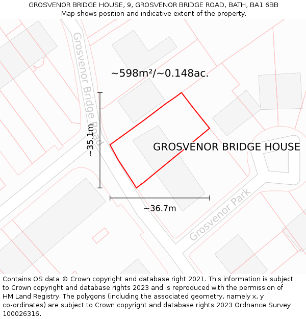 GROSVENOR BRIDGE HOUSE, 9, GROSVENOR BRIDGE ROAD, BATH, BA1 6BB: Plot and title map