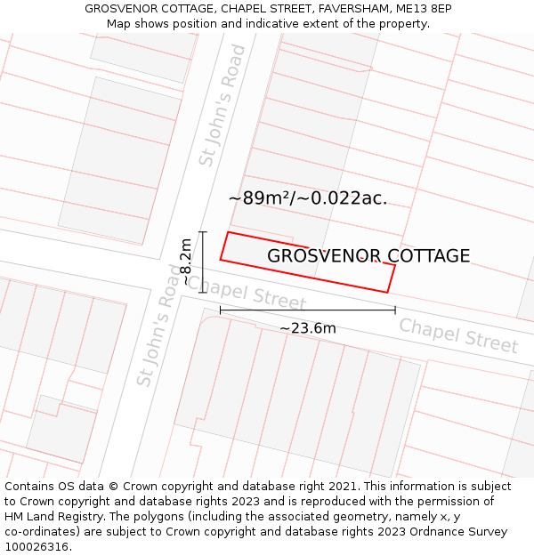 GROSVENOR COTTAGE, CHAPEL STREET, FAVERSHAM, ME13 8EP: Plot and title map