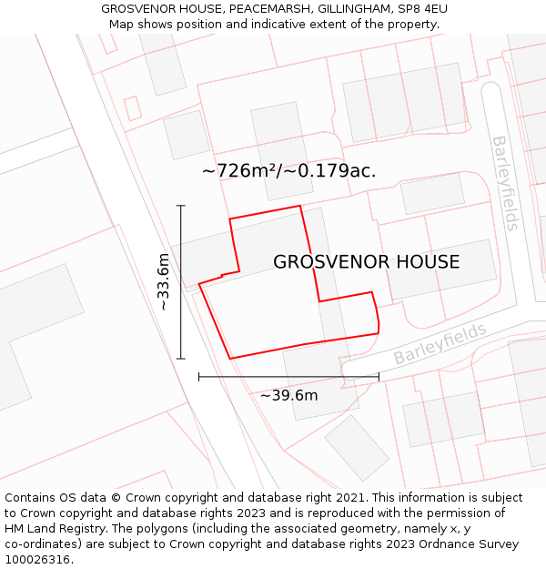 GROSVENOR HOUSE, PEACEMARSH, GILLINGHAM, SP8 4EU: Plot and title map