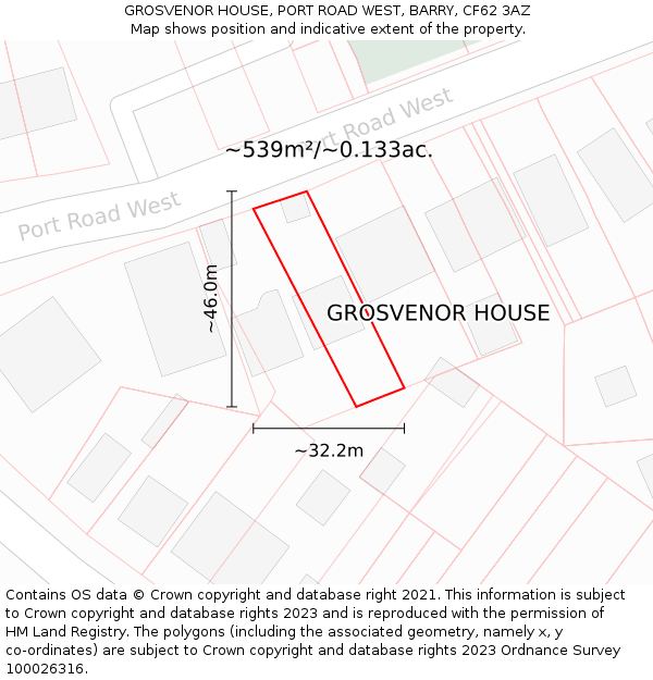 GROSVENOR HOUSE, PORT ROAD WEST, BARRY, CF62 3AZ: Plot and title map