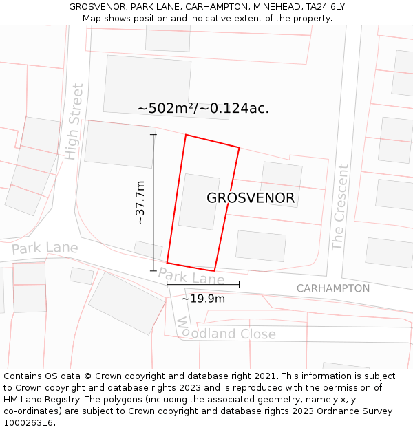 GROSVENOR, PARK LANE, CARHAMPTON, MINEHEAD, TA24 6LY: Plot and title map