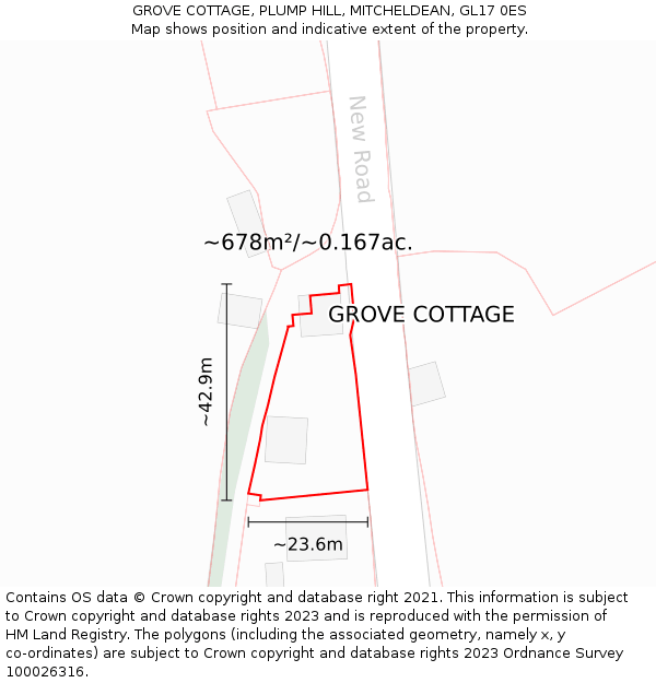 GROVE COTTAGE, PLUMP HILL, MITCHELDEAN, GL17 0ES: Plot and title map