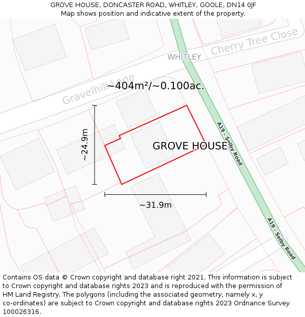 GROVE HOUSE, DONCASTER ROAD, WHITLEY, GOOLE, DN14 0JF: Plot and title map