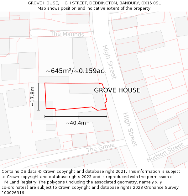 GROVE HOUSE, HIGH STREET, DEDDINGTON, BANBURY, OX15 0SL: Plot and title map