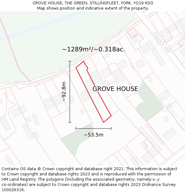 GROVE HOUSE, THE GREEN, STILLINGFLEET, YORK, YO19 6SG: Plot and title map