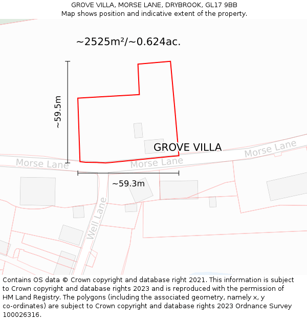 GROVE VILLA, MORSE LANE, DRYBROOK, GL17 9BB: Plot and title map