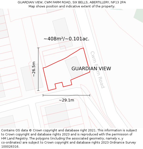 GUARDIAN VIEW, CWM FARM ROAD, SIX BELLS, ABERTILLERY, NP13 2PA: Plot and title map