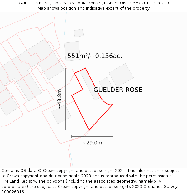 GUELDER ROSE, HARESTON FARM BARNS, HARESTON, PLYMOUTH, PL8 2LD: Plot and title map