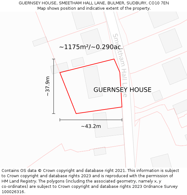 GUERNSEY HOUSE, SMEETHAM HALL LANE, BULMER, SUDBURY, CO10 7EN: Plot and title map