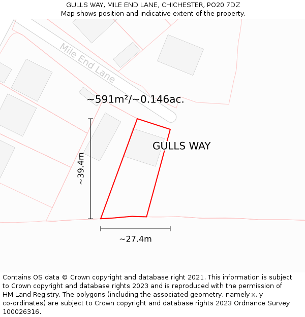 GULLS WAY, MILE END LANE, CHICHESTER, PO20 7DZ: Plot and title map