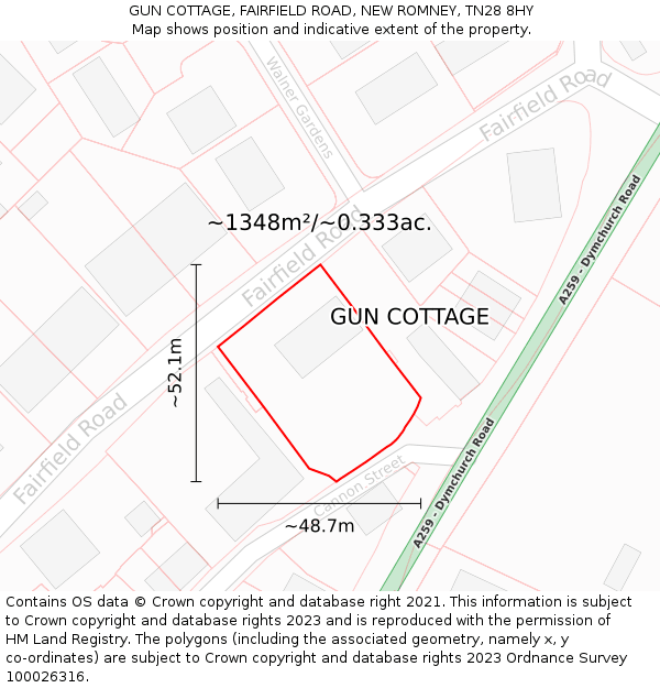 GUN COTTAGE, FAIRFIELD ROAD, NEW ROMNEY, TN28 8HY: Plot and title map