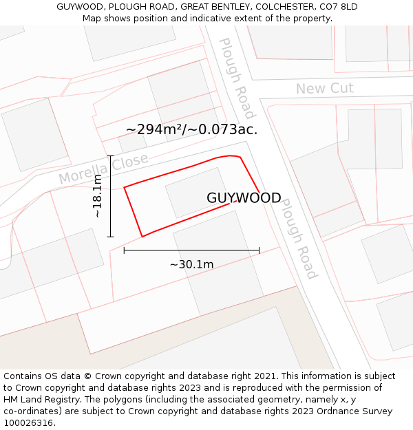 GUYWOOD, PLOUGH ROAD, GREAT BENTLEY, COLCHESTER, CO7 8LD: Plot and title map