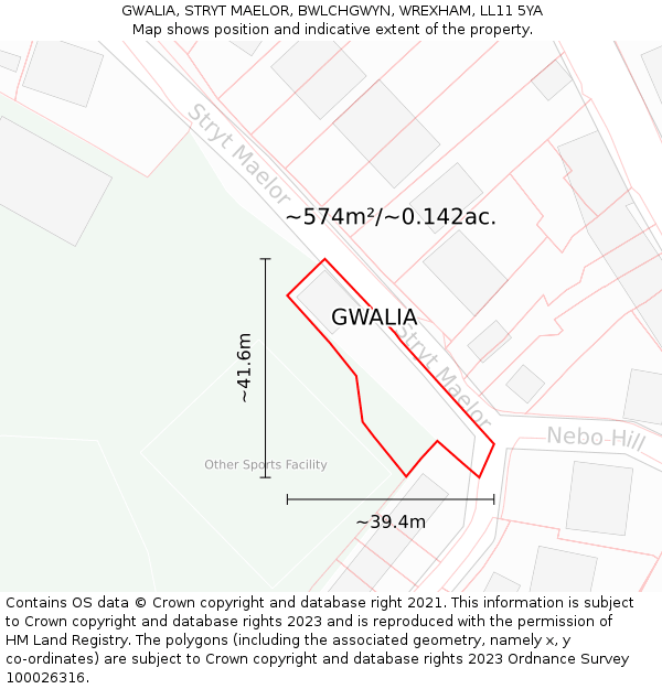 GWALIA, STRYT MAELOR, BWLCHGWYN, WREXHAM, LL11 5YA: Plot and title map