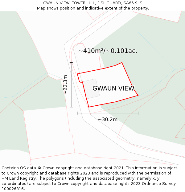 GWAUN VIEW, TOWER HILL, FISHGUARD, SA65 9LS: Plot and title map