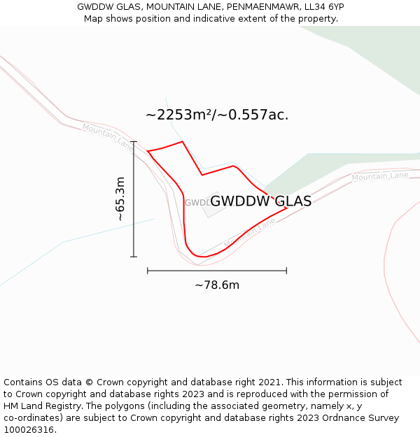 GWDDW GLAS, MOUNTAIN LANE, PENMAENMAWR, LL34 6YP: Plot and title map