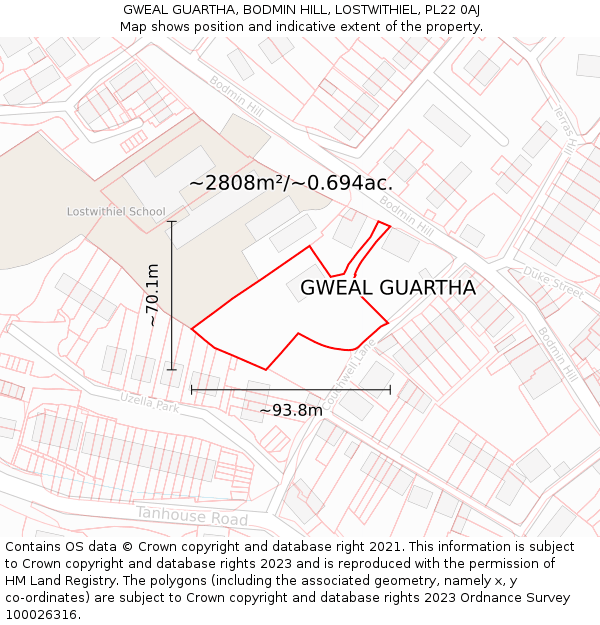 GWEAL GUARTHA, BODMIN HILL, LOSTWITHIEL, PL22 0AJ: Plot and title map