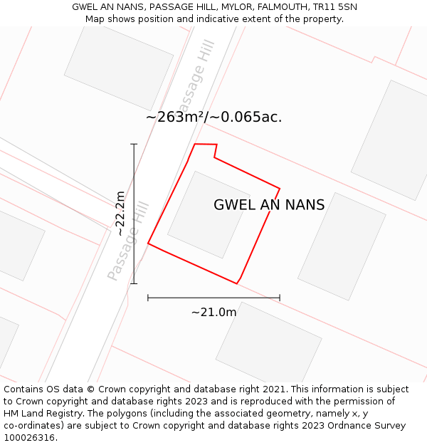 GWEL AN NANS, PASSAGE HILL, MYLOR, FALMOUTH, TR11 5SN: Plot and title map