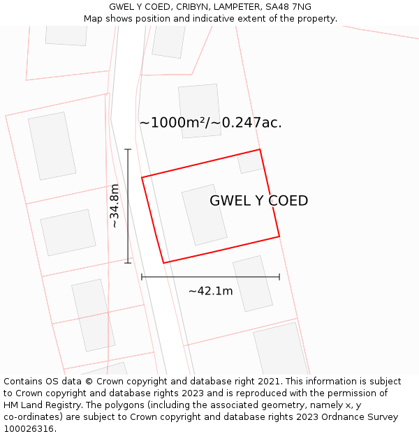 GWEL Y COED, CRIBYN, LAMPETER, SA48 7NG: Plot and title map