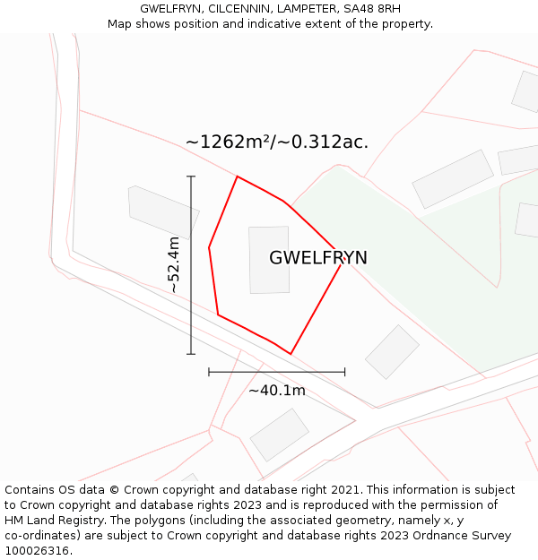 GWELFRYN, CILCENNIN, LAMPETER, SA48 8RH: Plot and title map