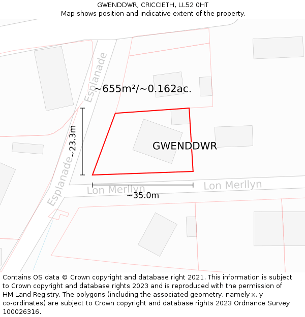 GWENDDWR, CRICCIETH, LL52 0HT: Plot and title map