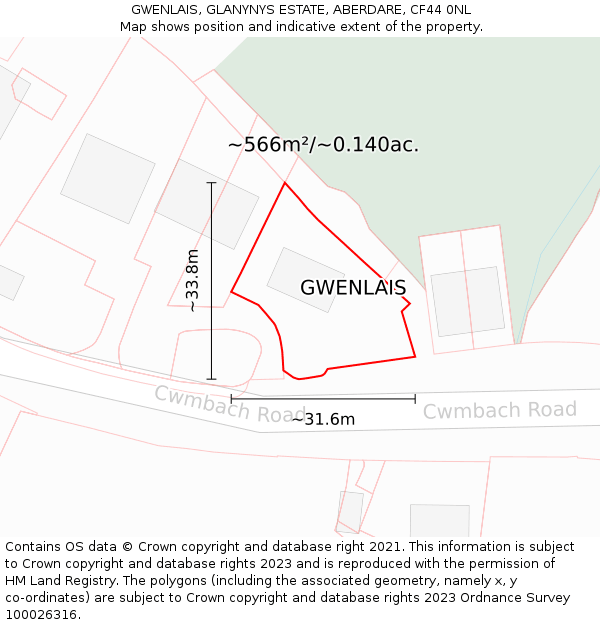 GWENLAIS, GLANYNYS ESTATE, ABERDARE, CF44 0NL: Plot and title map