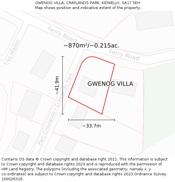 GWENOG VILLA, CRAYLANDS PARK, KIDWELLY, SA17 5EH: Plot and title map