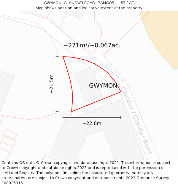 GWYMON, GLANDWR ROAD, BANGOR, LL57 1AD: Plot and title map