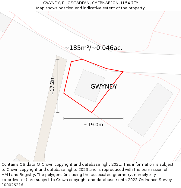 GWYNDY, RHOSGADFAN, CAERNARFON, LL54 7EY: Plot and title map