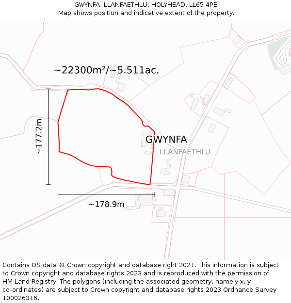 GWYNFA, LLANFAETHLU, HOLYHEAD, LL65 4PB: Plot and title map