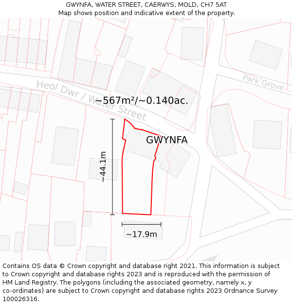 GWYNFA, WATER STREET, CAERWYS, MOLD, CH7 5AT: Plot and title map