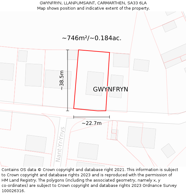 GWYNFRYN, LLANPUMSAINT, CARMARTHEN, SA33 6LA: Plot and title map