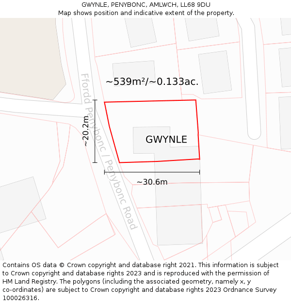 GWYNLE, PENYBONC, AMLWCH, LL68 9DU: Plot and title map