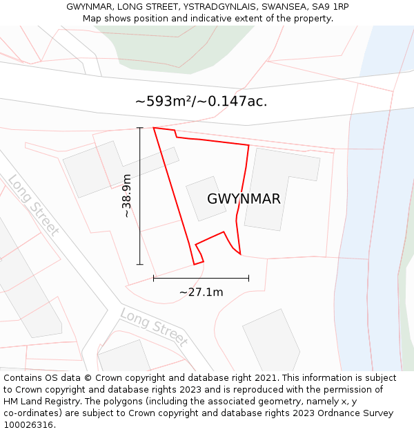 GWYNMAR, LONG STREET, YSTRADGYNLAIS, SWANSEA, SA9 1RP: Plot and title map