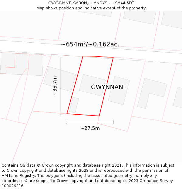 GWYNNANT, SARON, LLANDYSUL, SA44 5DT: Plot and title map