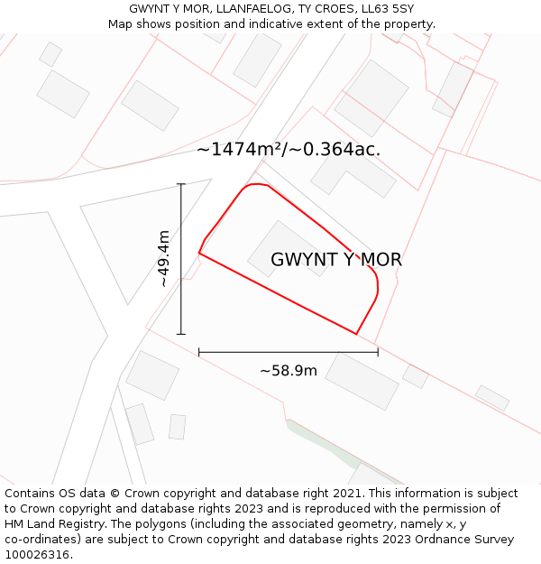 GWYNT Y MOR, LLANFAELOG, TY CROES, LL63 5SY: Plot and title map