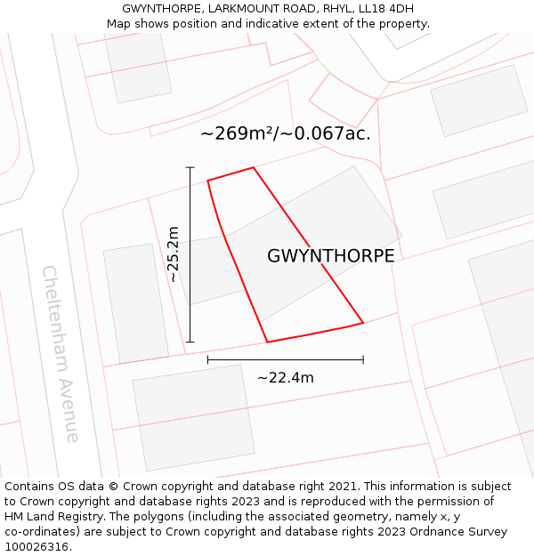 GWYNTHORPE, LARKMOUNT ROAD, RHYL, LL18 4DH: Plot and title map