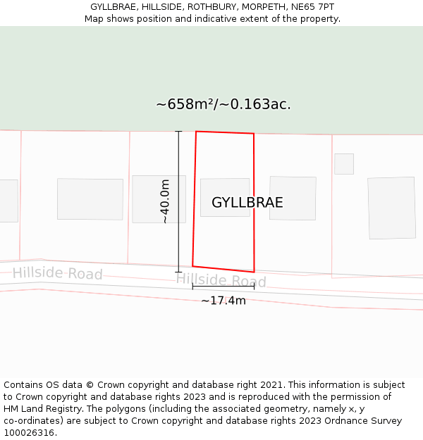 GYLLBRAE, HILLSIDE, ROTHBURY, MORPETH, NE65 7PT: Plot and title map