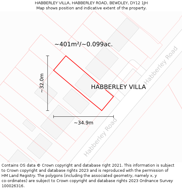 HABBERLEY VILLA, HABBERLEY ROAD, BEWDLEY, DY12 1JH: Plot and title map