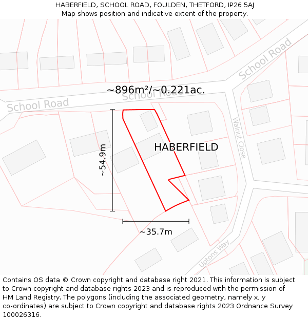 HABERFIELD, SCHOOL ROAD, FOULDEN, THETFORD, IP26 5AJ: Plot and title map