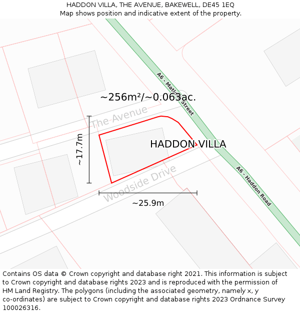 HADDON VILLA, THE AVENUE, BAKEWELL, DE45 1EQ: Plot and title map