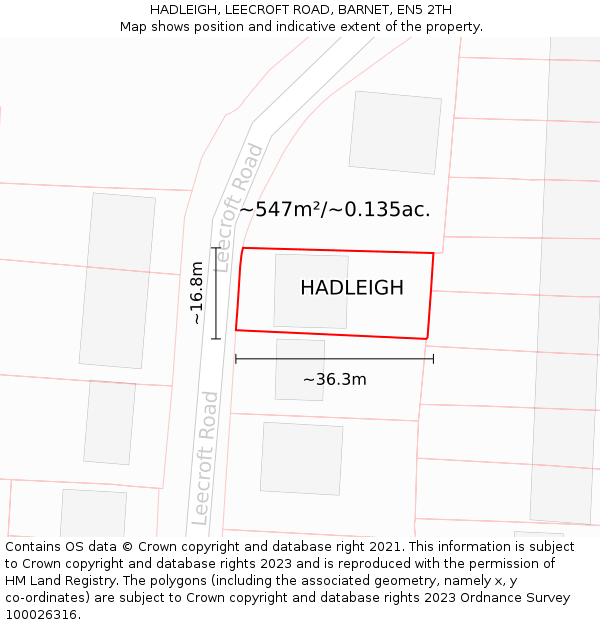 HADLEIGH, LEECROFT ROAD, BARNET, EN5 2TH: Plot and title map