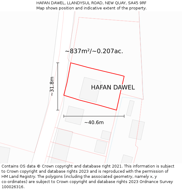 HAFAN DAWEL, LLANDYSUL ROAD, NEW QUAY, SA45 9RF: Plot and title map