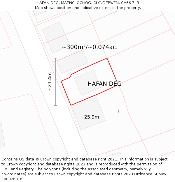 HAFAN DEG, MAENCLOCHOG, CLYNDERWEN, SA66 7LB: Plot and title map